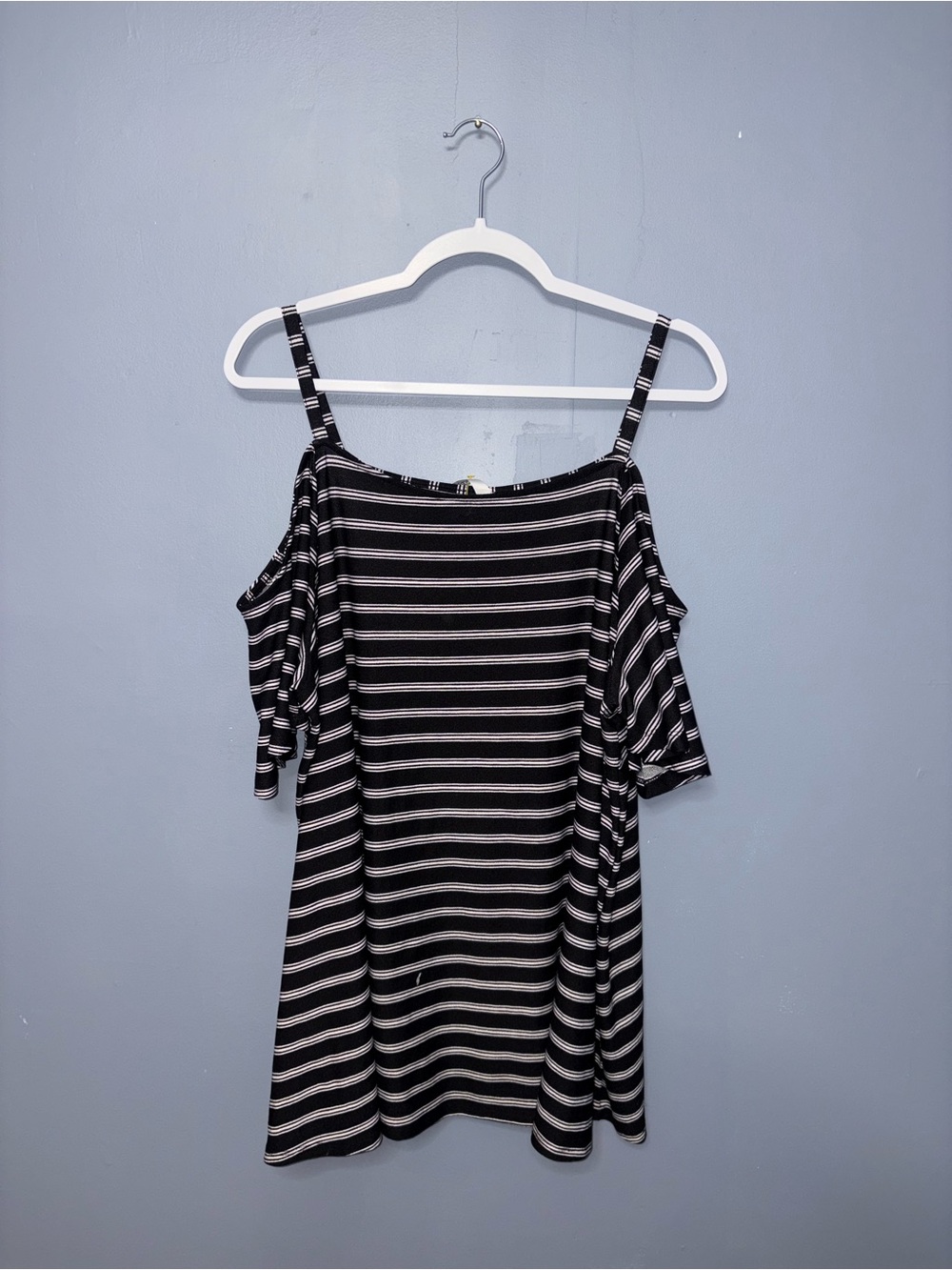 2 Dye 4 | Black Striped PeepShoulder Blouse | Size 2XL